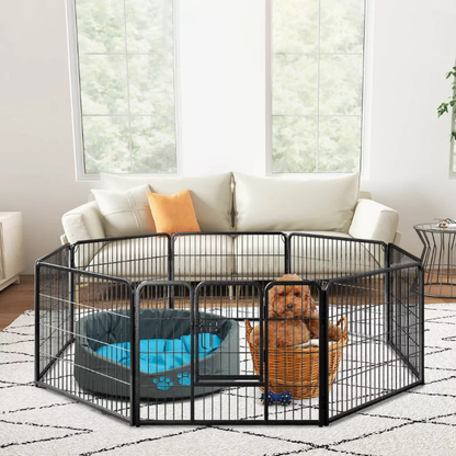 8-Panel 360° Adjustable Metal Indoor & Outdoor Pet Playpen