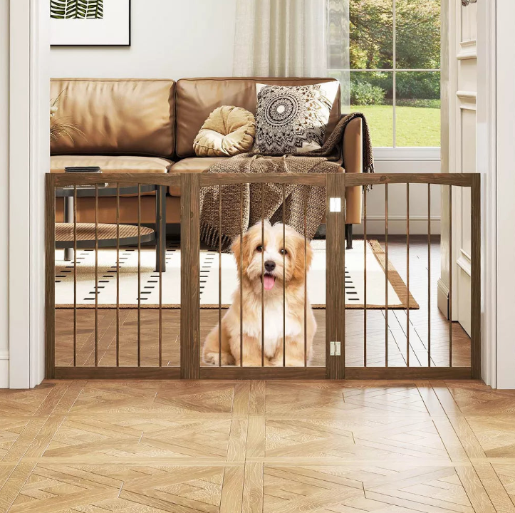 3-Panel 180° Rotatable Freestanding Wooden Pet Fence